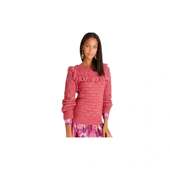 LoveShackFancy Kingston Alpaca Fringe Sweater - Raspberry in size S